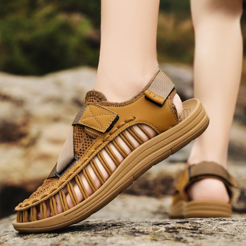 Summer Men'S Woven Sandals Large Size Breathable Beach Shoes Outdoor Casual Flat Toe Sandals For Men - Image 3
