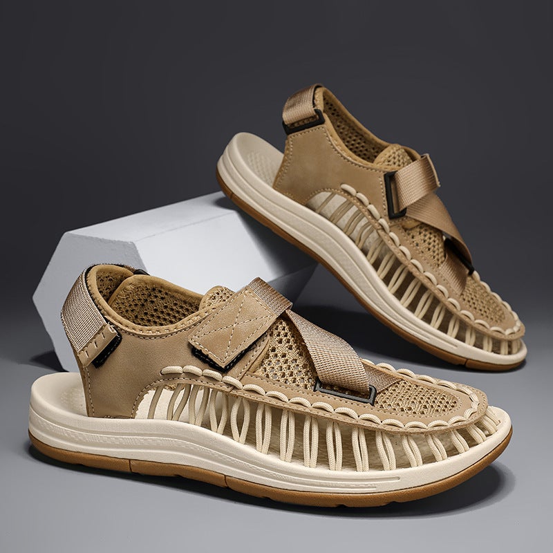 Summer Men'S Woven Sandals Large Size Breathable Beach Shoes Outdoor Casual Flat Toe Sandals For Men - Image 2