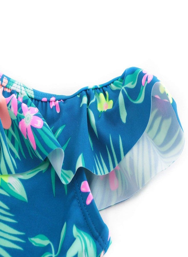 Mardonskey Girls Two Piece Tankini Swimsuits Hawaiian Ruffle Bathing Suit Summer Beach Swimwear Set Blue Size 6/6x - Image 4
