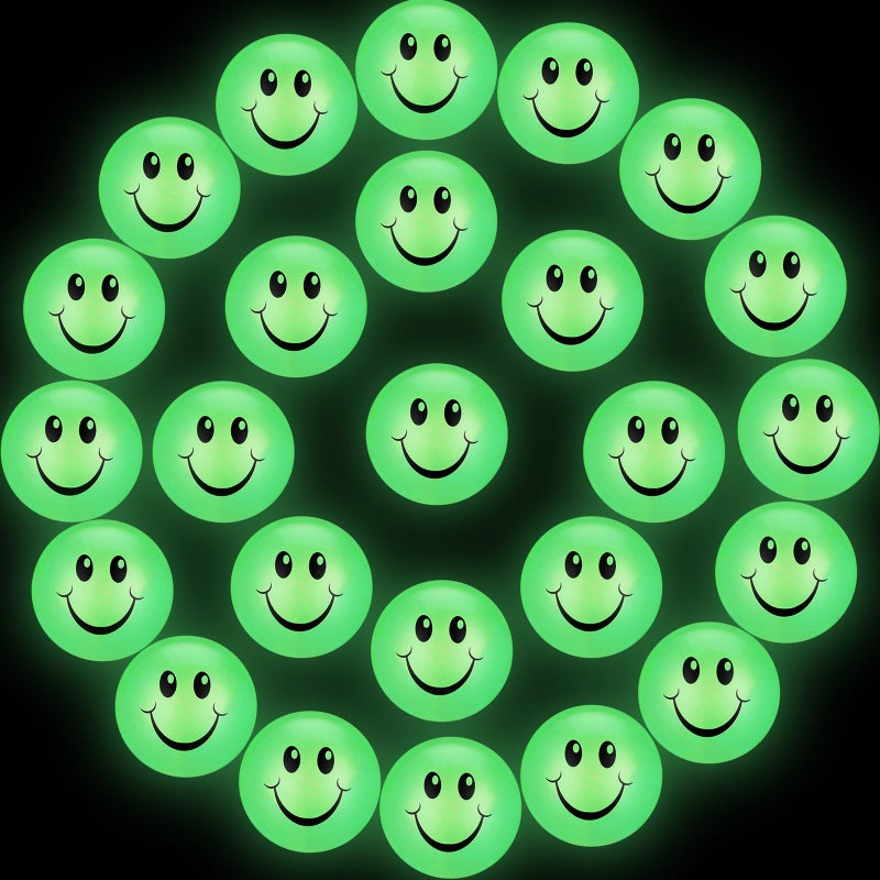 Kasyat 24 Pcs Glow in The Dark Smile Face Bouncing Balls Mini High Bounce Bouncy Balls for Teens Glowing Halloween Birthday Party Favors Goodie Bag Fillers for Boys and Girls 6 Years Old - Image 3