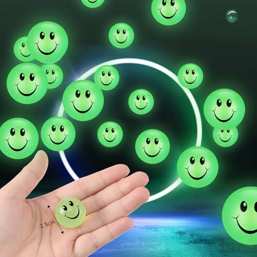 Kasyat 24 Pcs Glow in The Dark Smile Face Bouncing Balls Mini High Bounce Bouncy Balls for Teens Glowing Halloween Birthday Party Favors Goodie Bag Fillers for Boys and Girls 6 Years Old - Image 5