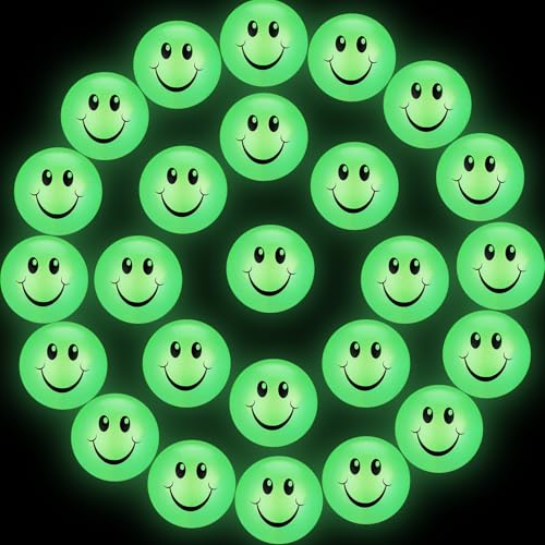 Kasyat 24 Pcs Glow in The Dark Smile Face Bouncing Balls Mini High Bounce Bouncy Balls for Teens Glowing Halloween Birthday Party Favors Goodie Bag Fillers for Boys and Girls 6 Years Old - Image 1
