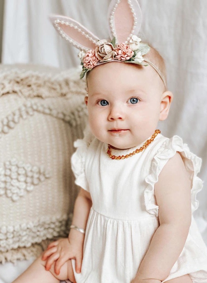 KIDOCHEESE Bunny Rose Ears Easter Headbands Baby Girls Flower Crown Spring Headbands (C) - Image 3