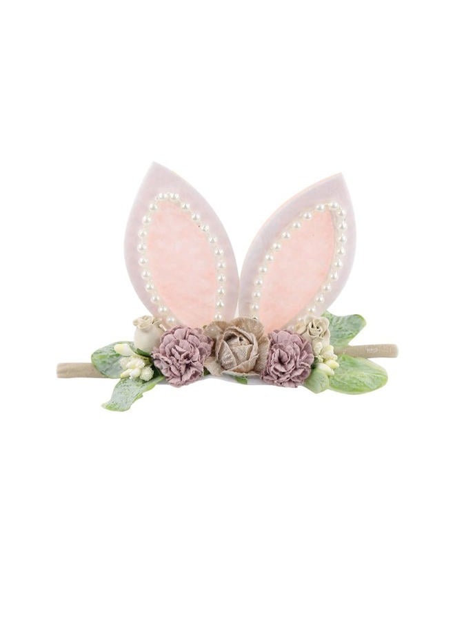 KIDOCHEESE Bunny Rose Ears Easter Headbands Baby Girls Flower Crown Spring Headbands (C) - Image 1