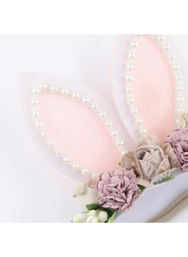 KIDOCHEESE Bunny Rose Ears Easter Headbands Baby Girls Flower Crown Spring Headbands (C) - Image 2