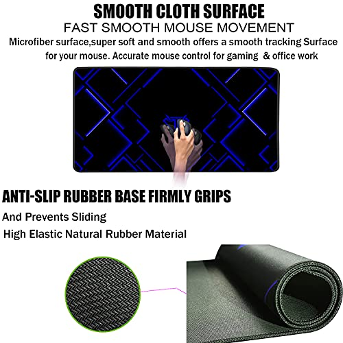 TEDNETGO Large Extended Gaming Mouse Pad, Long Mouse Pads, Extra Large Big Mouse Pad with Stitched Edge, XXL Non-Slip Computer Computer Keyboard Mat for Gamer/Desktop/Office/Home,Blue - Image 3