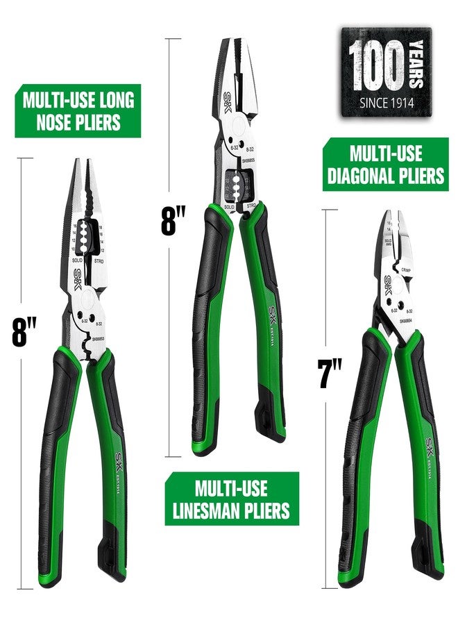 اس كي كي مجموعة كماشة SK مكونة من 3 قطع، كماشة متعددة الاستخدامات ذات أنف شعيري بطول 8 بوصات، كماشة قطرية متعددة الاستخدامات بطول 7 بوصات، كماشة متعددة الاستخدامات لخطوط الأنابيب بطول 8 بوصات، تصميم CR-V، مقبض مانع للانزلاق، مع منظم أدوات من إسفنج EVA - Image 3