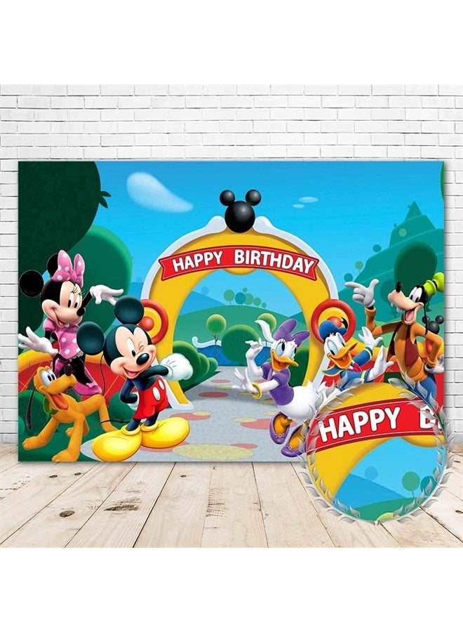 Mickey Mouse Clubhouse Birthday Party Backdrop 7x5 Vinyl Mickey Mouse and His Friends Happy 1st Birthday Background for Kids Cartoon Mickey Mouse Clubhouse Birthday Wall Decor