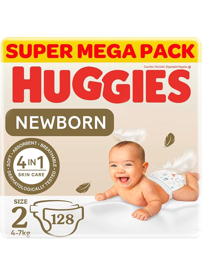 HUGGIES New Born Size 2 4 7 Kg Jumbo Pack 128 Diapers - Image 1