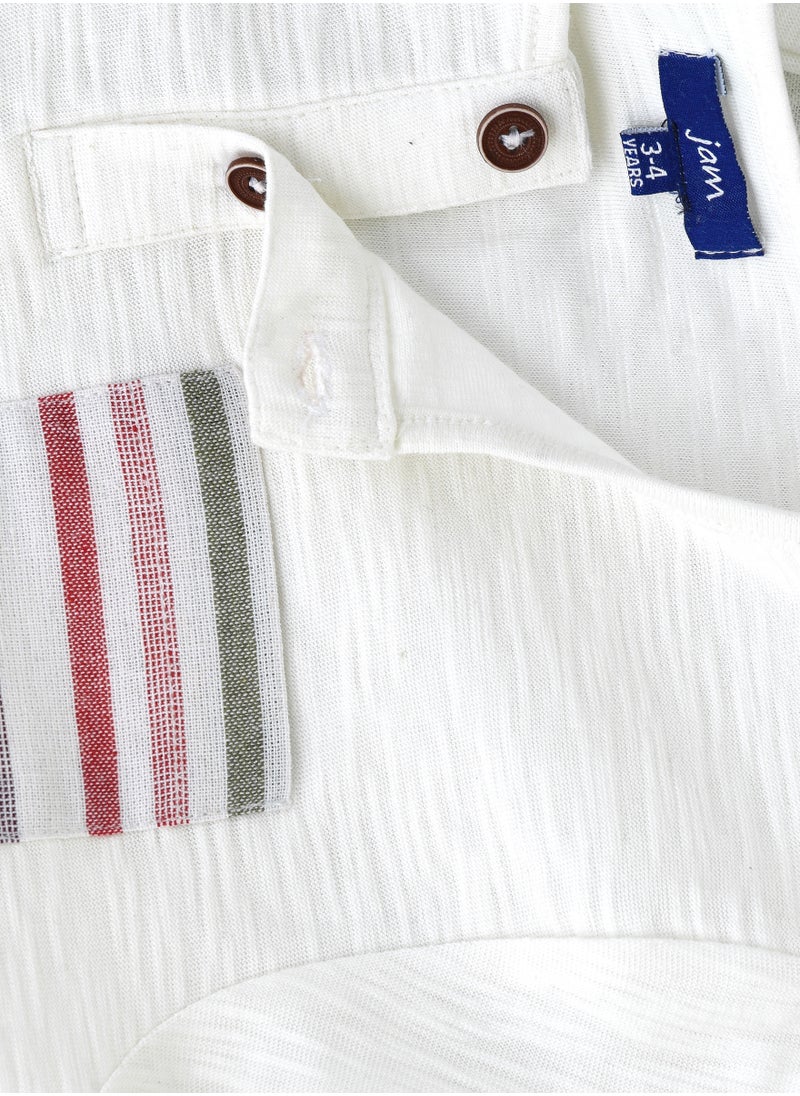 JAM Boys' White Slub Cotton Henley T-Shirt with Striped Pocket  - Image 4