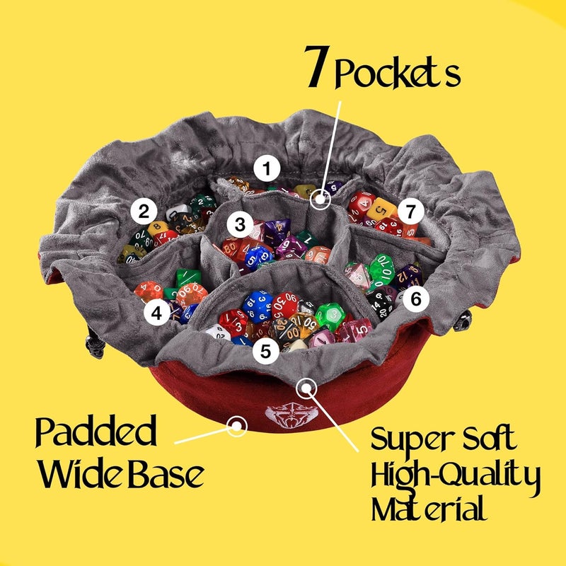 CARDKINGPRO Immense Dice Bags with Pockets - Red - Capacity 150+ Dice - Great Organizer for Dice Hoarders, Perfect for Dungeons and Dragons [Patented Design] - Image 3