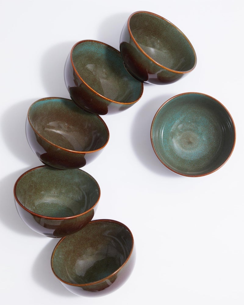 Pokini Stoneware Cereal Bowls Set of 6, 22 Oz Soup Bowls Set for Cereal Soup Snacks, Modern Kitchen Bowls for Meal, Dishwasher & Microwave Safe-Brown and Green - Image 1