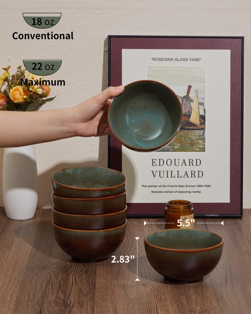 Pokini Stoneware Cereal Bowls Set of 6, 22 Oz Soup Bowls Set for Cereal Soup Snacks, Modern Kitchen Bowls for Meal, Dishwasher & Microwave Safe-Brown and Green - Image 2