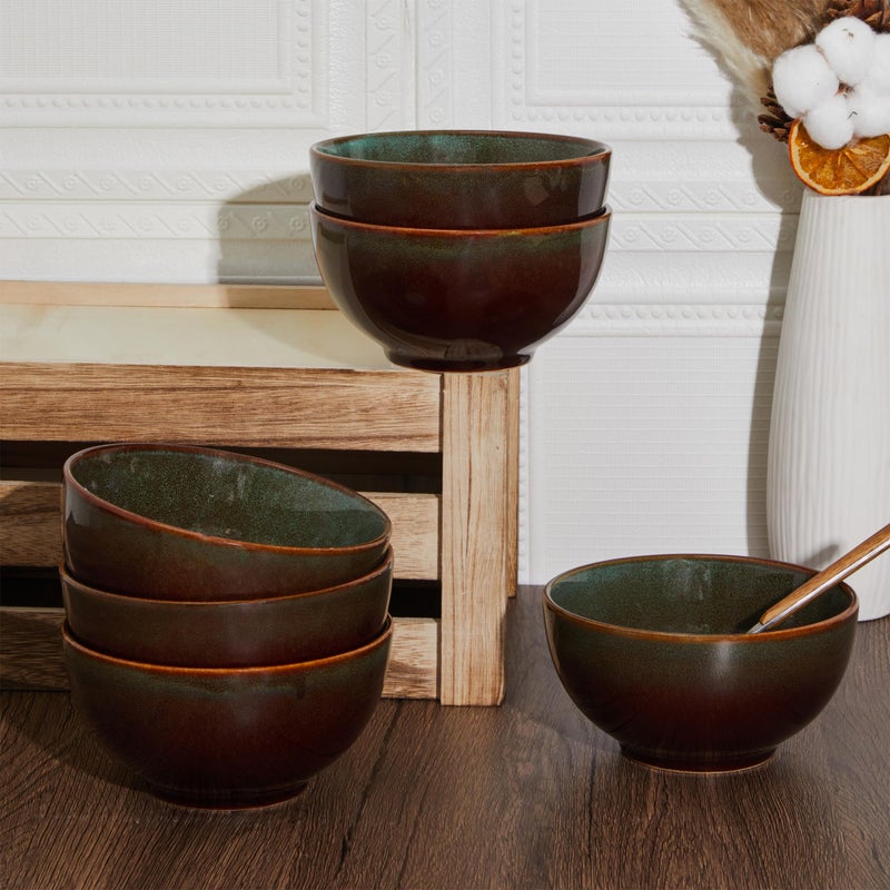 Pokini Stoneware Cereal Bowls Set of 6, 22 Oz Soup Bowls Set for Cereal Soup Snacks, Modern Kitchen Bowls for Meal, Dishwasher & Microwave Safe-Brown and Green - Image 4