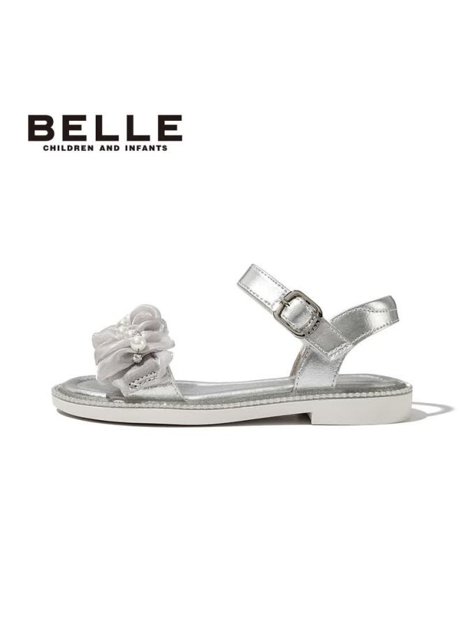 Belle Kids Summer Sandals Girls Princess Shoes Fashion Crystal Flats Silver Size 35 - Image 2