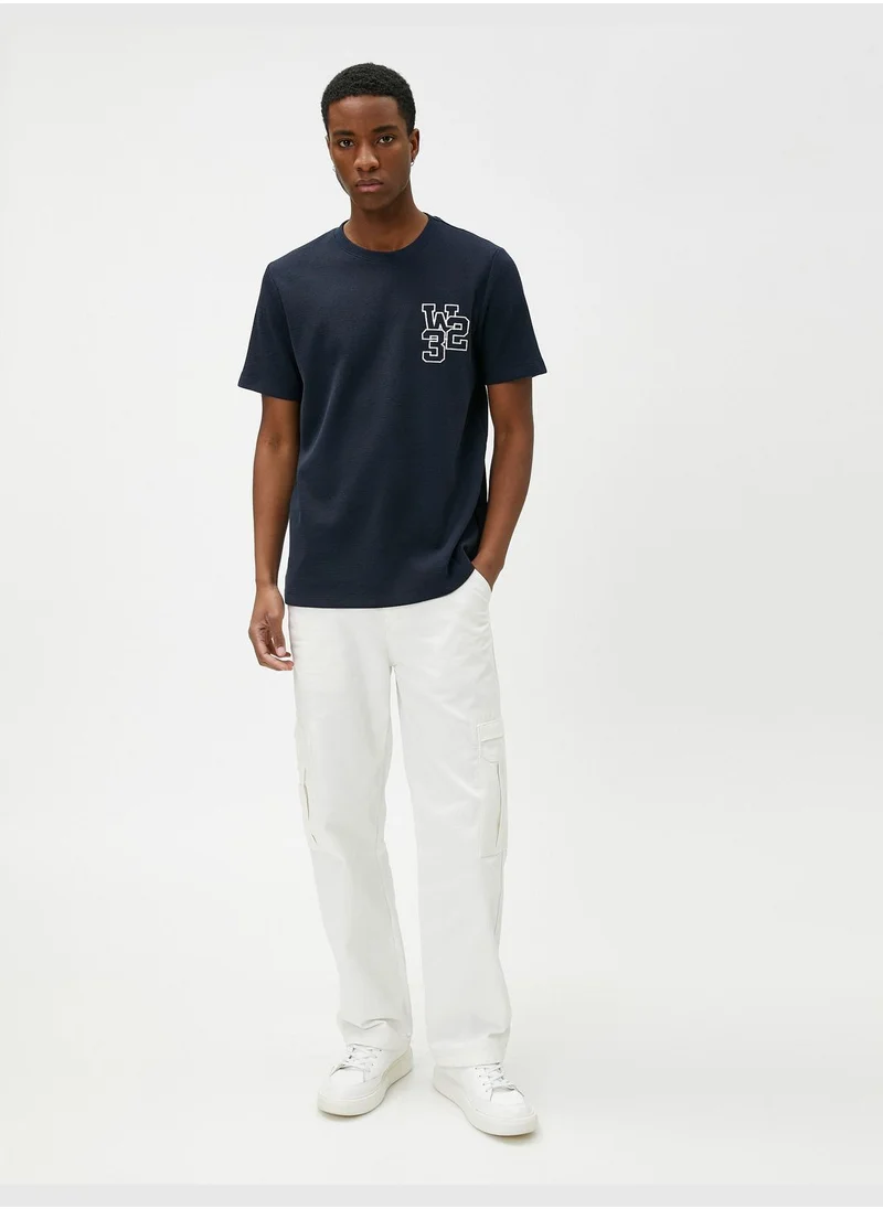 كوتون Varsity T-Shirt Embroidered Crew Neck Short Sleeve