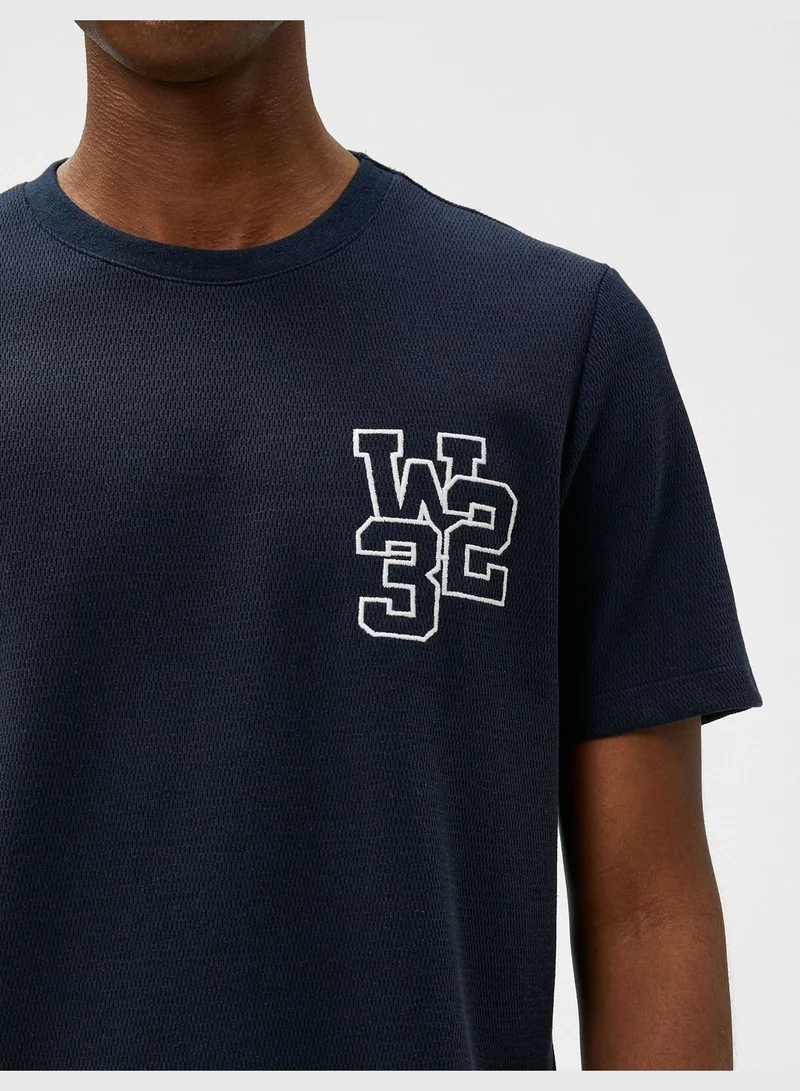 KOTON Varsity T-Shirt Embroidered Crew Neck Short Sleeve