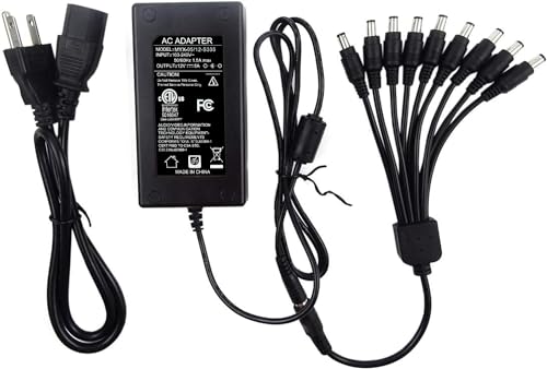 TIGERSECU Security Camera Power Adapter with 9-Way Power Splitter, 12V 5A 100V-240V 2.1x5.5mm Power Supply, Compatible with Lorex, Samsung, Q-See, Night Owl, Swann, Annke IP and BNC Cameras - Image 1
