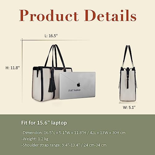 ECOSUSI Laptop Bag For Women 15.6 Inch Work Tote Bags PU Leather Computer Purse For Business Office With 3 Layer Compartments - Image 5