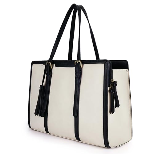 ECOSUSI Laptop Bag For Women 15.6 Inch Work Tote Bags PU Leather Computer Purse For Business Office With 3 Layer Compartments - Image 1