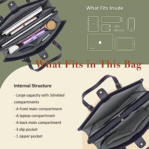 ECOSUSI Laptop Bag For Women 15.6 Inch Work Tote Bags PU Leather Computer Purse For Business Office With 3 Layer Compartments - Image 3