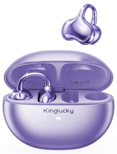 Kinglucky Upgraded Clip-On Earbuds Comfortable fit & Crystal-clear Sound, 50H Playtime Open Ear Buds Bluetooth 6.0 Wireless Headphones for Women Ideal for Small Ears, Sports & Workouts, Glasses Purple - Image 1