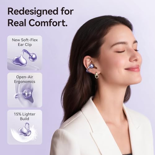 Kinglucky Upgraded Clip-On Earbuds Comfortable fit & Crystal-clear Sound, 50H Playtime Open Ear Buds Bluetooth 6.0 Wireless Headphones for Women Ideal for Small Ears, Sports & Workouts, Glasses Purple - Image 3