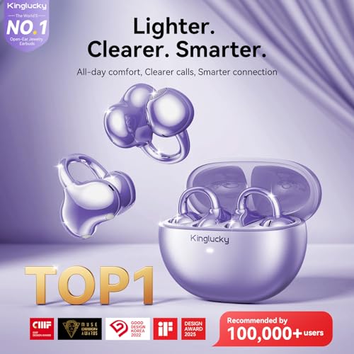 Kinglucky Upgraded Clip-On Earbuds Comfortable fit & Crystal-clear Sound, 50H Playtime Open Ear Buds Bluetooth 6.0 Wireless Headphones for Women Ideal for Small Ears, Sports & Workouts, Glasses Purple - Image 2