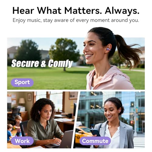 Kinglucky Upgraded Clip-On Earbuds Comfortable fit & Crystal-clear Sound, 50H Playtime Open Ear Buds Bluetooth 6.0 Wireless Headphones for Women Ideal for Small Ears, Sports & Workouts, Glasses Purple - Image 5