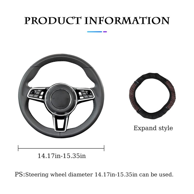 Fekey&JF Bling Soft Leather Steering Wheel Cover, 15 Inch Colorful Rhinestones Auto Elastic Steering Wheel Protector, Sparkly Crystal Diamond for Women Girls, Car Interior Accessories for Most Cars (Black/Red) - Image 2