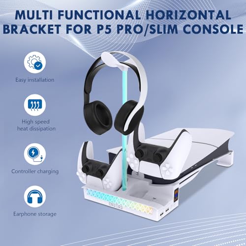 Sehawei Horizontal Cooling Stand Compatible with PS5 ProSlim Console Disc Digital EditionsExpand Accessory with RGB Light Cooling Station for PS5 ProSlimWhite - Image 3