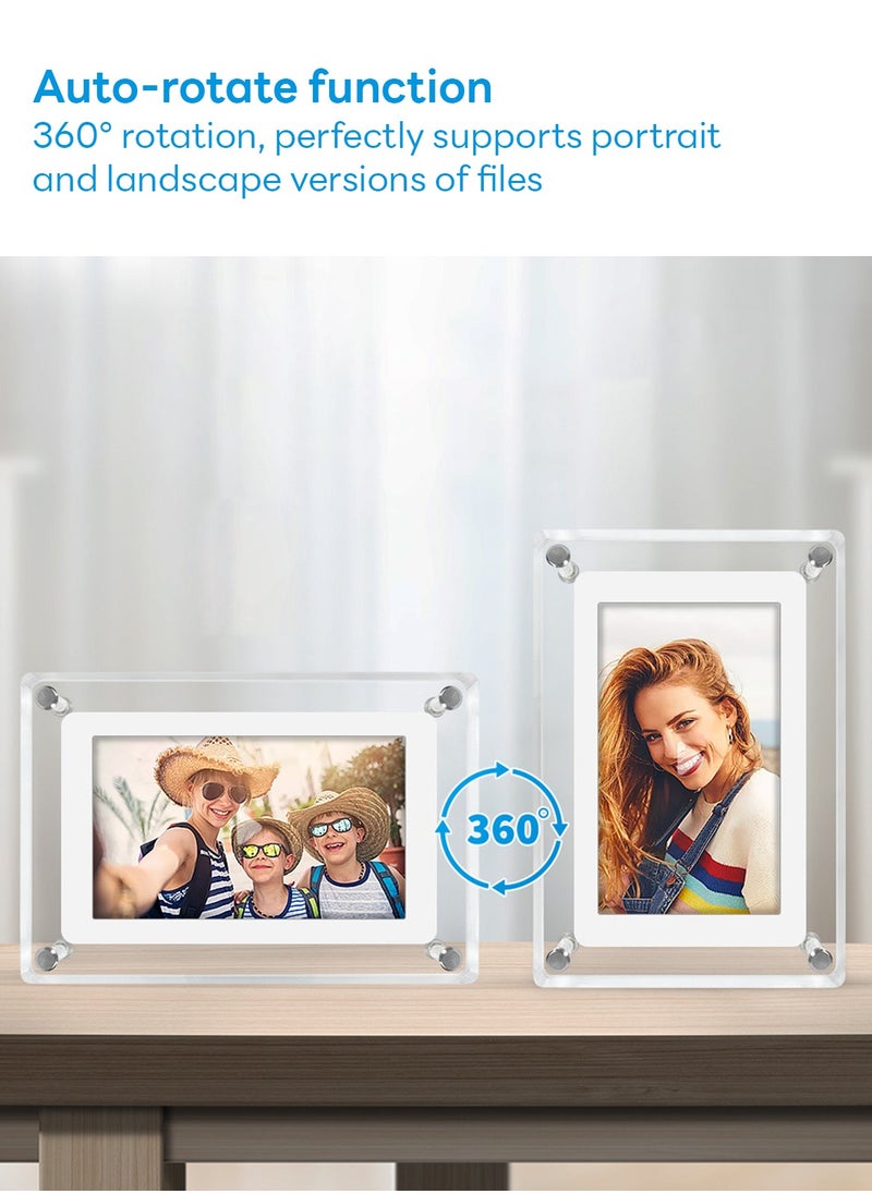 Wi-Fi Digital Photo Frame, 7 inch Smart Electronic Picture Acrylic Frame with 800*480 IPS Touch Screen, Built-in 8 GB Memory, Share Moments Instantly via App