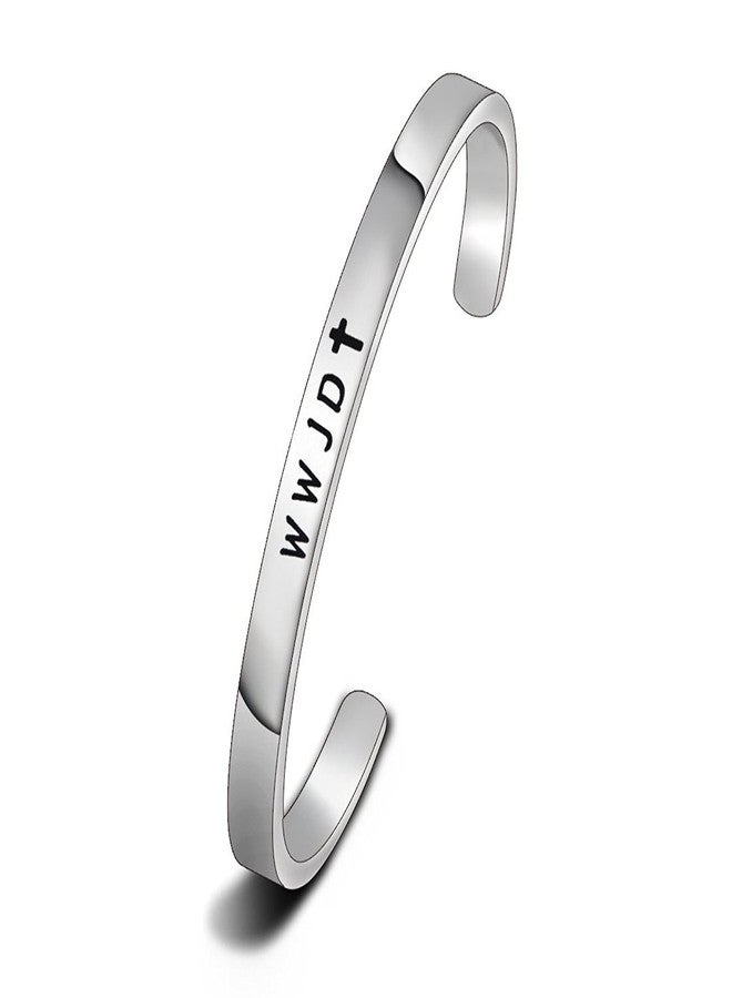 WUSUANED Religious Jewelry WWJD Cross Cuff Bracelet Bangle First Communion Gift (WWJD cuff bracelet silver) - Image 1