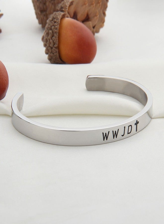 WUSUANED Religious Jewelry WWJD Cross Cuff Bracelet Bangle First Communion Gift (WWJD cuff bracelet silver) - Image 3
