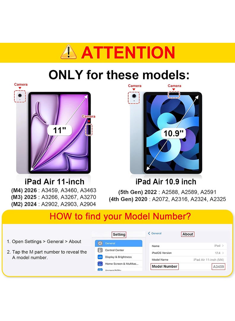 ثيودور جراب نحيف لجهاز iPad Air مقاس 11 بوصة M4/M3/M2 (2026/2025/2024)، غطاء ذكي ثلاثي الطي رفيع مع ظهر شفاف من البولي كربونات الصلب، يدعم بصمة الإصبع، خاصية التشغيل/الإيقاف التلقائي، لون أسود - Image 2