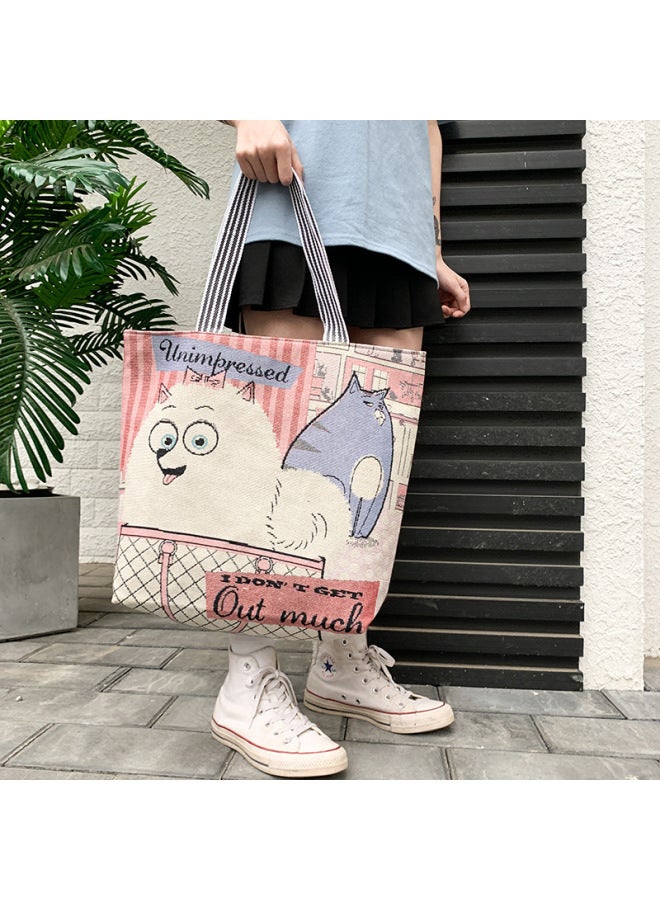 Matai Style Special Embroidered Fashion Women's Bag Ethnic Style Canvas Bag Shoulder Bag Large Capacity Handbag-Color:Rich Dog - Image 1