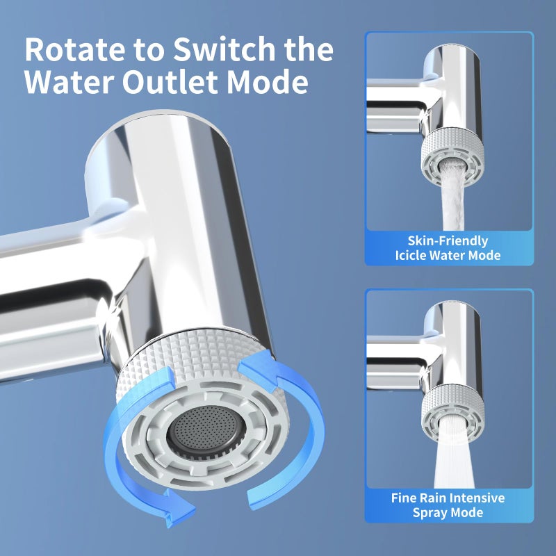 SINGSUO 1080Â°Rotatable Bathroom Vanity Faucet 1 Hole, Height Adjustable Single Handle Sink Faucet Bathroom with 2 Water Outlet Modes, Bar Sink Tap with Temperature Display (Chrome) - Image 5