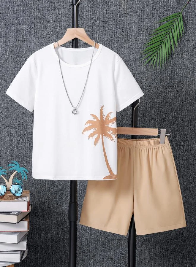 Take Two Boys Beige Palm Tree T-Shirt and Shorts Set