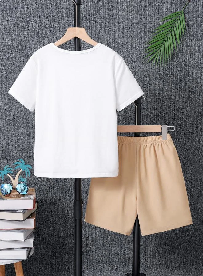 Take Two Boys Beige Palm Tree T-Shirt and Shorts Set