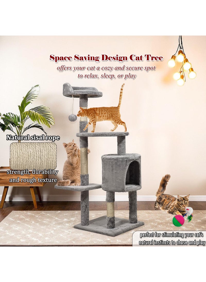 MAJIBAO - Multi-layer cat tree with Mice balance swing tumbler ball, Interactive toy ball, Indoor cat tree tower with Soft fabric condo, Top perch, and Sisal scratch post, Cat activity tower 112 cm (Grey) - Image 1