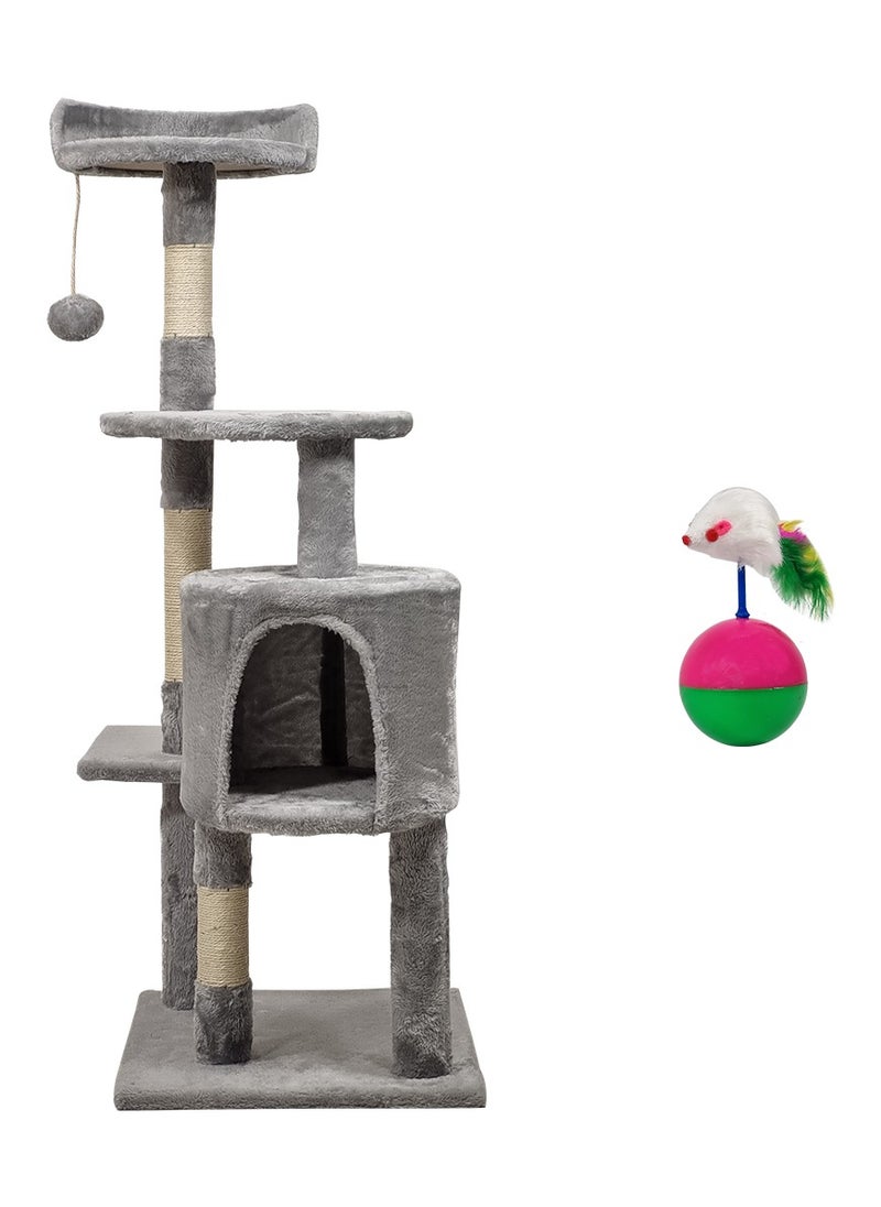 MAJIBAO - Multi-layer cat tree with Mice balance swing tumbler ball, Interactive toy ball, Indoor cat tree tower with Soft fabric condo, Top perch, and Sisal scratch post, Cat activity tower 112 cm (Grey) - Image 1