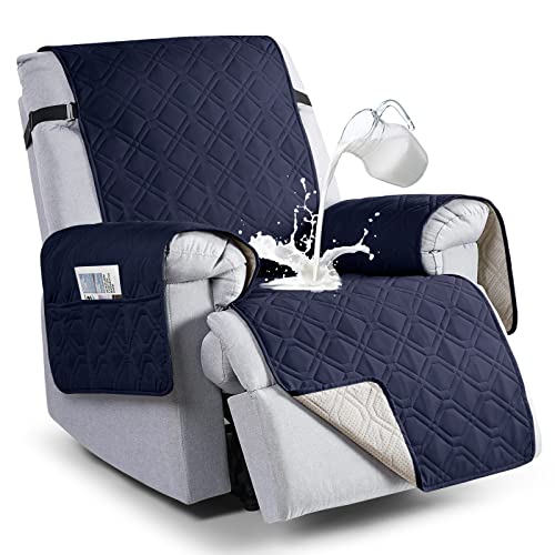 VANSOFY 100% Waterproof Recliner Chair Covers, Recliner Cover Non-Slip Dog Chair Cover Furniture Protector Washable Slipcover with Pocket, Elastic Straps for Pets, Dogs(Dark Blue, 23.6") - Image 1