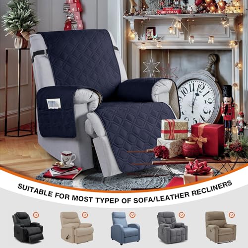VANSOFY 100% Waterproof Recliner Chair Covers, Recliner Cover Non-Slip Dog Chair Cover Furniture Protector Washable Slipcover with Pocket, Elastic Straps for Pets, Dogs(Dark Blue, 23.6") - Image 4