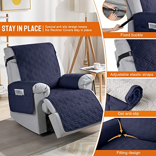 VANSOFY 100% Waterproof Recliner Chair Covers, Recliner Cover Non-Slip Dog Chair Cover Furniture Protector Washable Slipcover with Pocket, Elastic Straps for Pets, Dogs(Dark Blue, 23.6") - Image 3