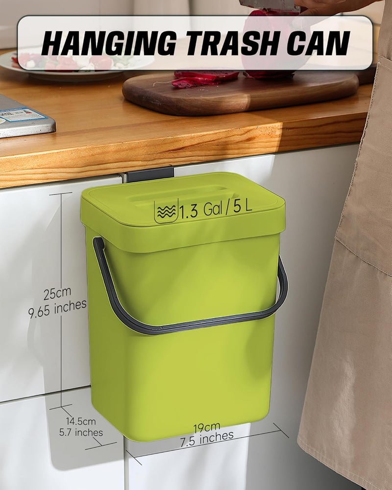 MONGTINGLU Compost Bin for Kitchen Countertop, 1.3 Gallons Hanging Small Trash Can with Lid, Kichen Under Sink Trash Can, Wall Mount Indoor Compost Bucket with Lid, 5L(Lime Green) - Image 2