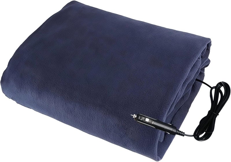 Portable Travel Blanket, Electric Fleece Heated Throw, 12V Car Blanket, Dark Blue 57.1 X 39.4 in (145 X 100 Cm), Three Heat Levels, for Cold Weather Car and Home Use - Image 1