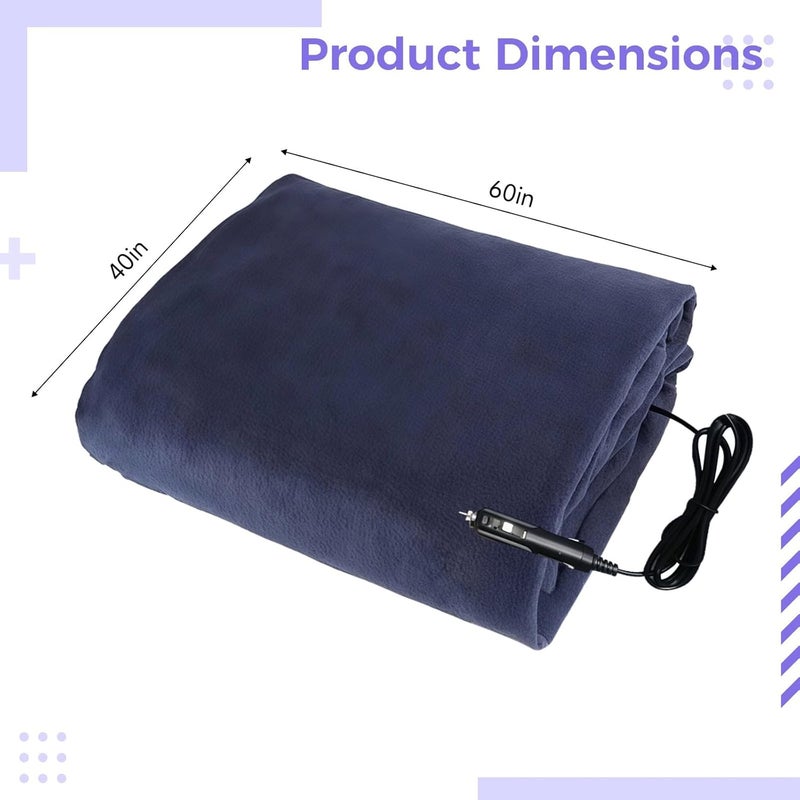 Portable Travel Blanket, Electric Fleece Heated Throw, 12V Car Blanket, Dark Blue 57.1 X 39.4 in (145 X 100 Cm), Three Heat Levels, for Cold Weather Car and Home Use - Image 2
