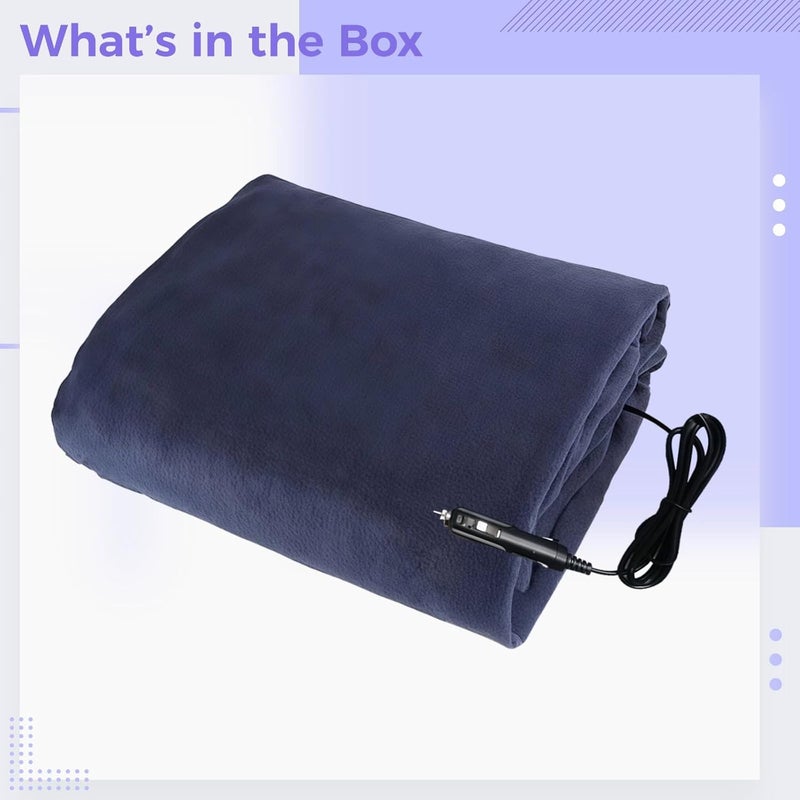 Portable Travel Blanket, Electric Fleece Heated Throw, 12V Car Blanket, Dark Blue 57.1 X 39.4 in (145 X 100 Cm), Three Heat Levels, for Cold Weather Car and Home Use - Image 3