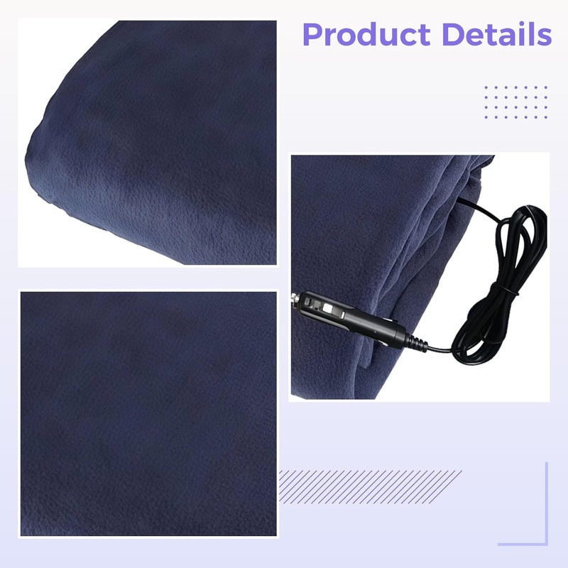 Portable Travel Blanket, Electric Fleece Heated Throw, 12V Car Blanket, Dark Blue 57.1 X 39.4 in (145 X 100 Cm), Three Heat Levels, for Cold Weather Car and Home Use - Image 5