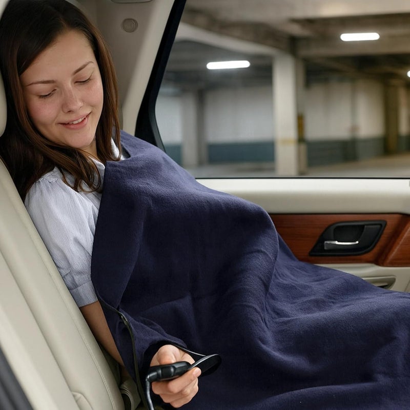 Portable Travel Blanket, Electric Fleece Heated Throw, 12V Car Blanket, Dark Blue 57.1 X 39.4 in (145 X 100 Cm), Three Heat Levels, for Cold Weather Car and Home Use - Image 4